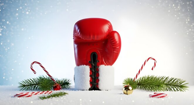 Red Boxing Glove with Santa Fur Trim and Candy Canes | Holiday Humor, Christmas Fitness, and Winter Fight Concept, boxing day - Powered by Adobe