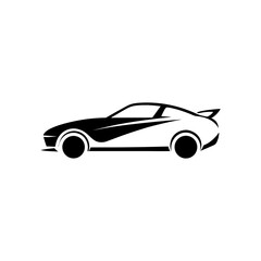 Minimalist racing car silhouette clean speed vehicle icon vector design with white background