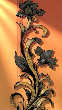 Black and Gold Ornamental Plant on Textured Background