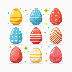 Set of easter eggs flat design on white background, abstract vector illustration