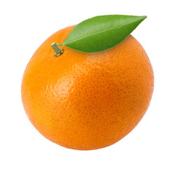 Orange fruit with leaves (mandarin oranges) isolated, transparent PNG, PNG format