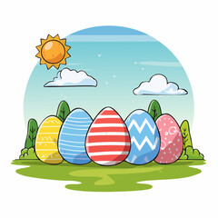Set of easter eggs flat design on white background, abstract vector illustration