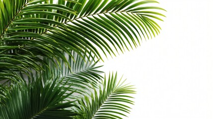 Lush green palm fronds with detailed veins against a clean white background conveying tropical elegance