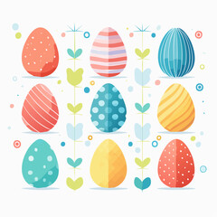 Set of easter eggs flat design on white background, abstract vector illustration