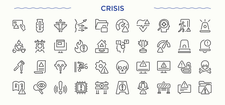 Crisis icon collection. Fall thin line icons set. Set of line pictogram. Bankrupt icon set. Vector illustration.