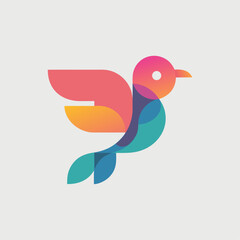 Colorful Abstract Bird Vector – Vibrant Geometric Gradient Overlap Flying Bird Logo Design