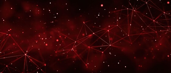 Abstract Red Network Connection Background with Glowing Dots and Lines Showing Data Transfer and Communication in a Dark Space