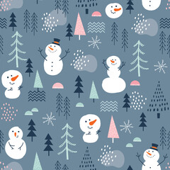 snowman winter forest pattern