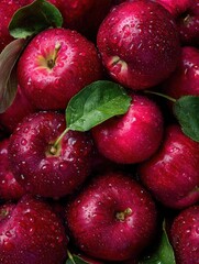 Freshly Picked Red Apples with Water Droplets Close Up Overhead Shot Displaying Natural Beauty and Rich Color