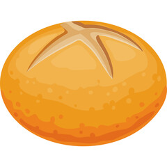 Golden Brown Round Bread Roll with a Star Pattern Cut on Top Isolated on Transparent Background