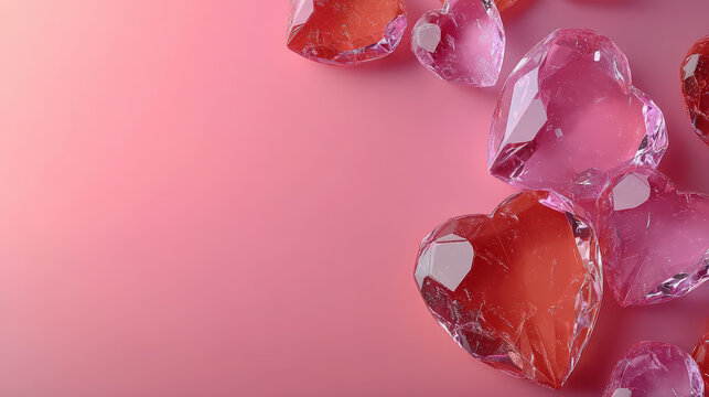 Minimalist Crystal Heart Shape on a Pastel Pink Background Still Life. Ai Generated Images