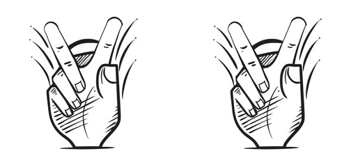 Fototapeta premium Hand gesture V sign for victory or peace line art vector icon for apps and websites 