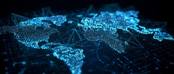 glowing world map with digital finance connections, fintech network visualization, holographic payment data