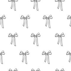 Pattern with hand-drawn ribbon bows. Cute seamless texture. Vector illustration for textile or wrapping paper