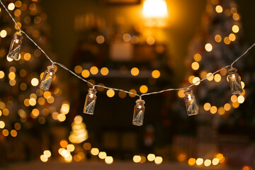Christmas string lights with small bottles