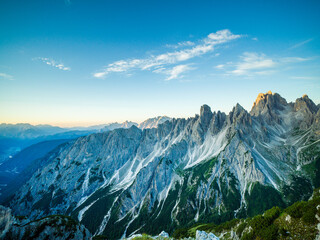 Dramatic mountains in sunrise at Cadini di Misurina, Dolomites, Italy