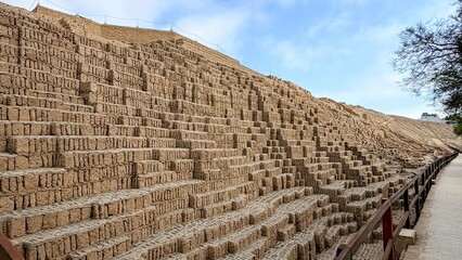 Lima, Peru October 18, 2025  Exterior views of Huaca Pucllana a great adobe and clay pyramid...