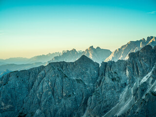 Dramatic mountains in sunrise at Cadini di Misurina, Dolomites, Italy