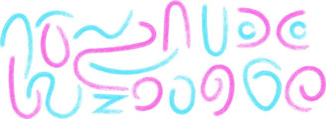 Abstract design featuring pink and blue swirls and lines creating a playful modern aesthetic