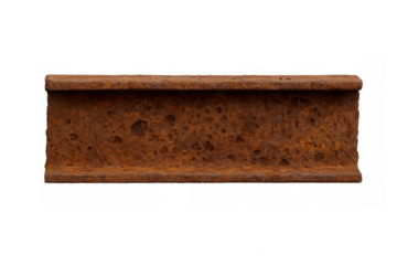 Rusty i-beam showing heavy corrosion and metal texture, isolated on transparent background