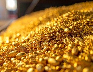 山積みになっている金の粒のアップ