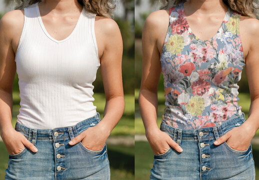 Fashionable Floral And Plain Tops Mockup PSD