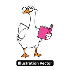 Goose Reading Book Vector Illustration for Animal and Education Themed Designs