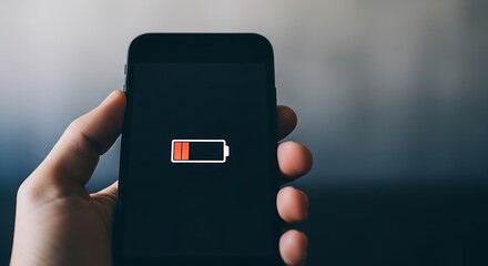 Hand holding phone low battery indicator smartphone