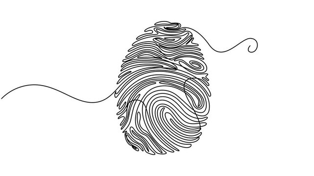 fingerprint continuous one line drawing animation, Fingerprint Single Line Art, Continuous one line drawing of a fingerprint illustration vector, continuous one single black line art doodle drawing