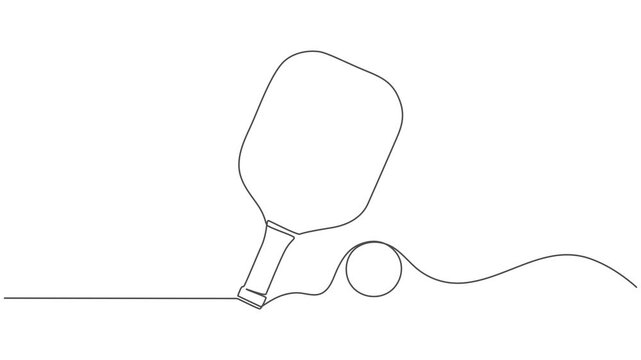 Pickleball. Vector illustration isolated on white background. Continuous line drawing style animation, Continuous one line drawing of pickleball rackets for playing with balls videos.