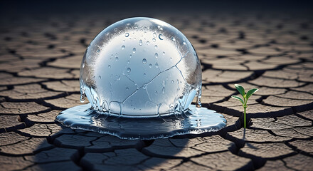 Melting ice globe or cracked earth composition