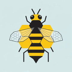 Geometric Honey Bee Insect Illustration with Hexagonal Wings.