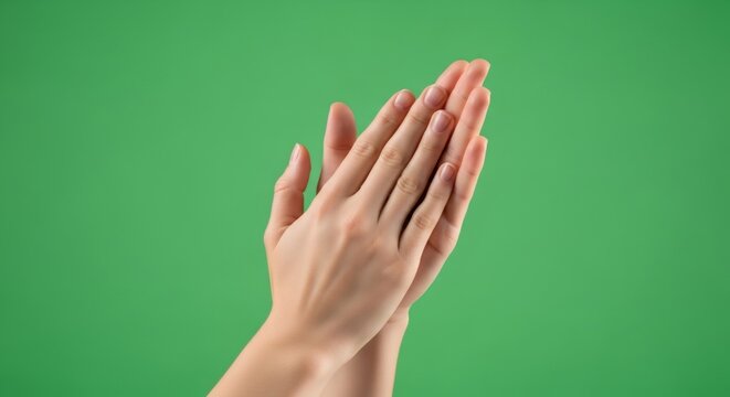 Woman applauding with hands isolated on chromakey green screen background. Clapping gesture for celebration, success. - Powered by Adobe