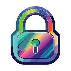gradient chrome lock icon with holographic highlig.eps