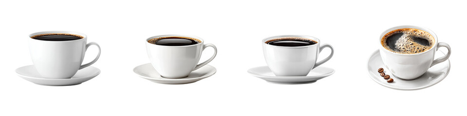 Fototapeta premium Coffee Cup Collection: Four Mugs of Hot Black Coffee on White