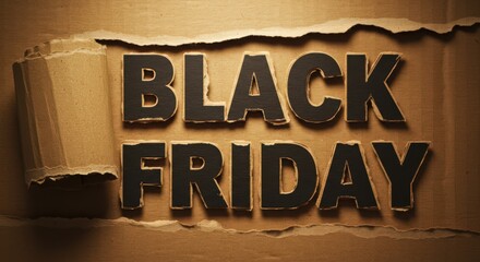 Black Friday sale announcement on torn cardboard background  