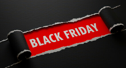 Black Friday sale announcement with torn black background  
