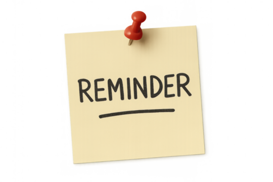 Reminder note pinned to a wall, highlighting an important message, task, or appointment needing memory - Powered by Adobe