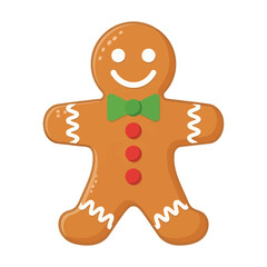 Festive gingerbread man cookie with green bow and red buttons a classic holiday treat for baking and decorating isolated on white background