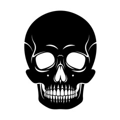 Striking black skull graphic iconic symbol of mortality and the macabre for artistic projects and themed designs isolated on white background