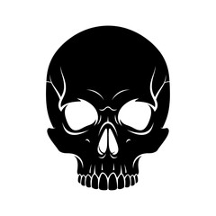 Bold black skull silhouette detailed front view mysterious eerie halloween gothic themed graphic element isolated on white background