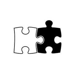 Two contrasting puzzle pieces interlocking symbolizing connection solution and completion of ideas or projects isolated on white background