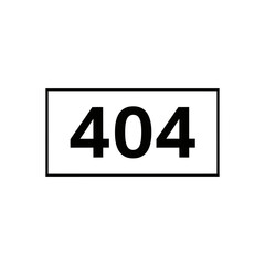 Bold black number 404 centered inside a clean white rectangle with a black border for web error pages and digital design isolated on white background