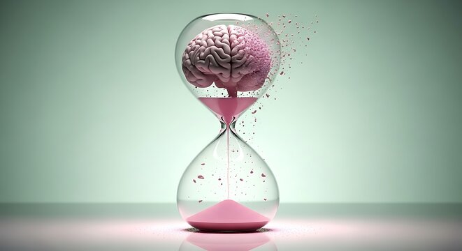 Brain hourglass dissolving pink sand time