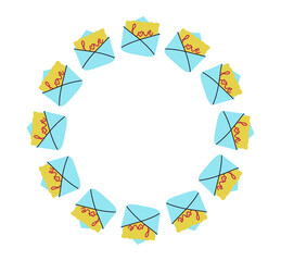 Valentine's Day Round Frames Set. Envelopes.