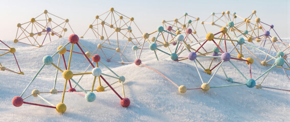 Serene abstract network connection shows technology and communication. Colorful constellations on minimal background