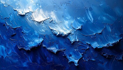 Abstract oil painting with textured brushstrokes in shades of blue