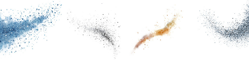 Obraz premium Colorful Glitter Dust Explosion Set on White Background