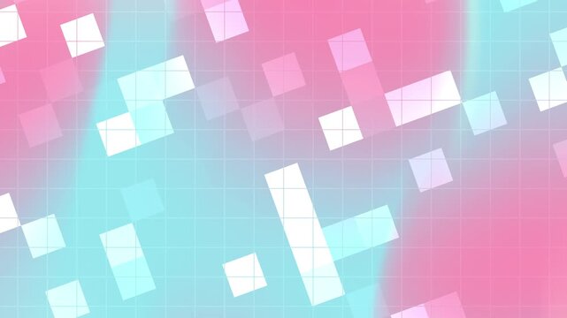 Abstract geometric design of pink and blue gradient colors with white squares ideal for backgrounds, graphic design projects, and digital displays.