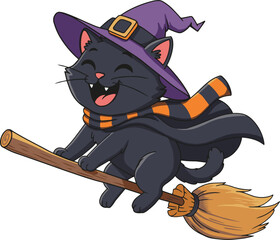 halloween witch with a broom